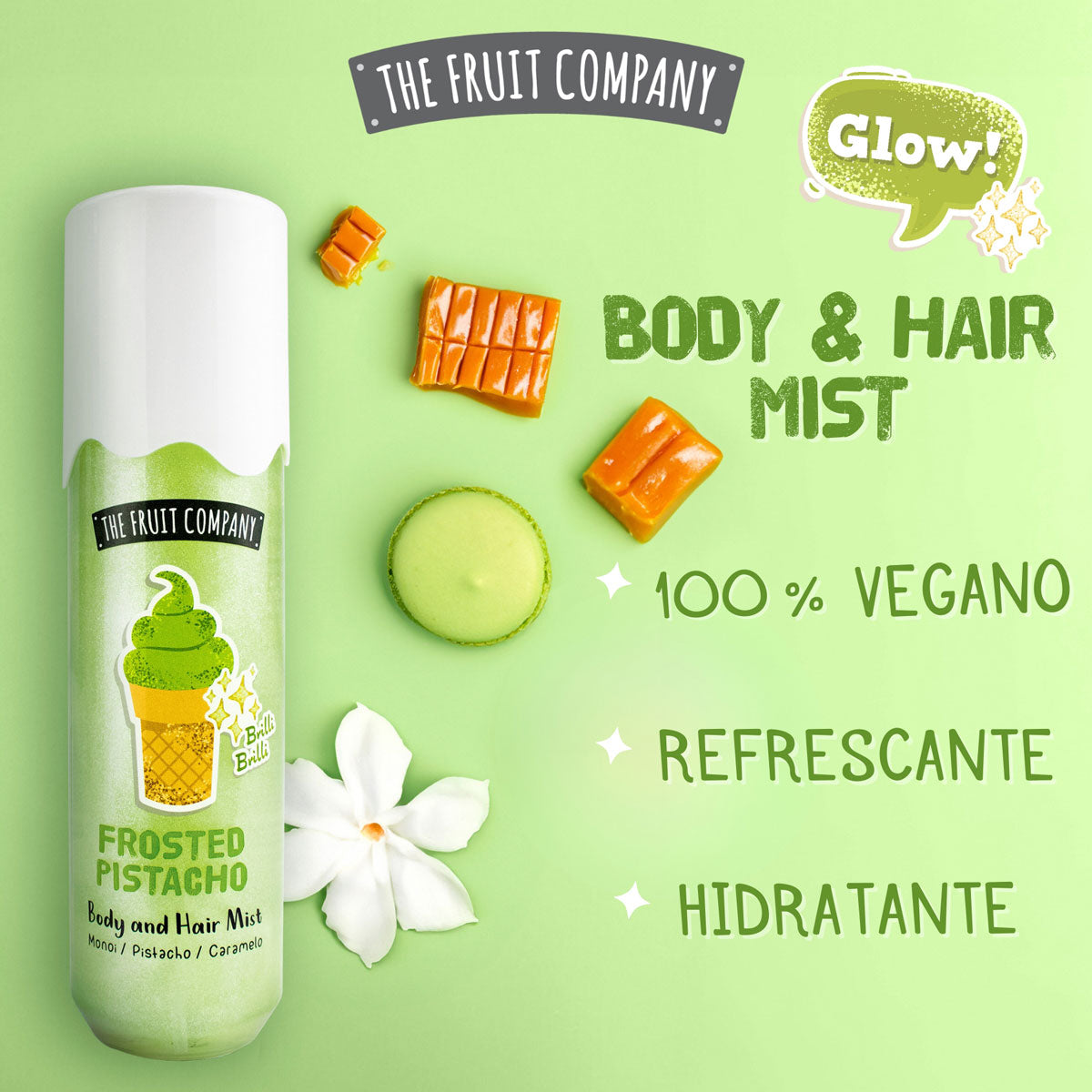 Bruma corporal con purpurina pistacho escarchada 200 ml | La Compañía de Frutas