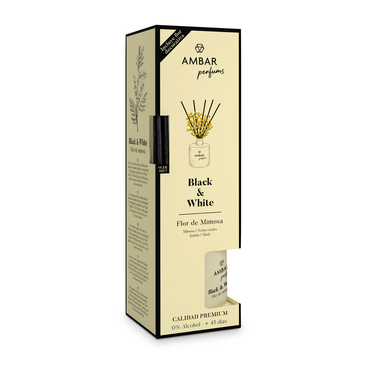 Mikado Flor de Mimosa Blanco y Negro 40ml | Ámbar