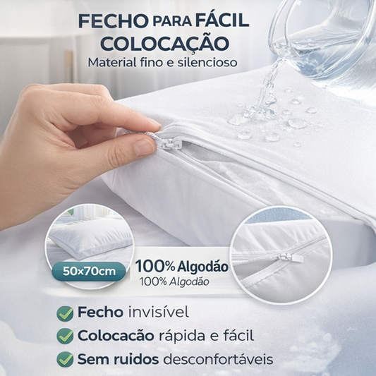 Protetor de Almofada Impermeável 50x70cm 100% Algodão com Fecho | Silencioso e Anti-Alérgico