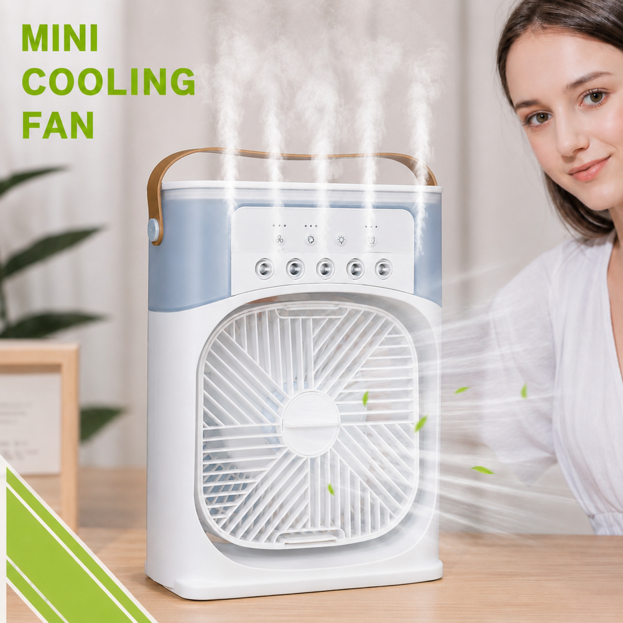 Mini Climatizador Evaporativo Portátil USB-C com Ventoinha, Humidificador e Luz LED RGB 600ml