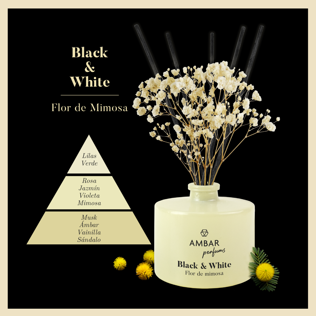 Mikado Flor de Mimosa Blanco y Negro 40ml | Ámbar