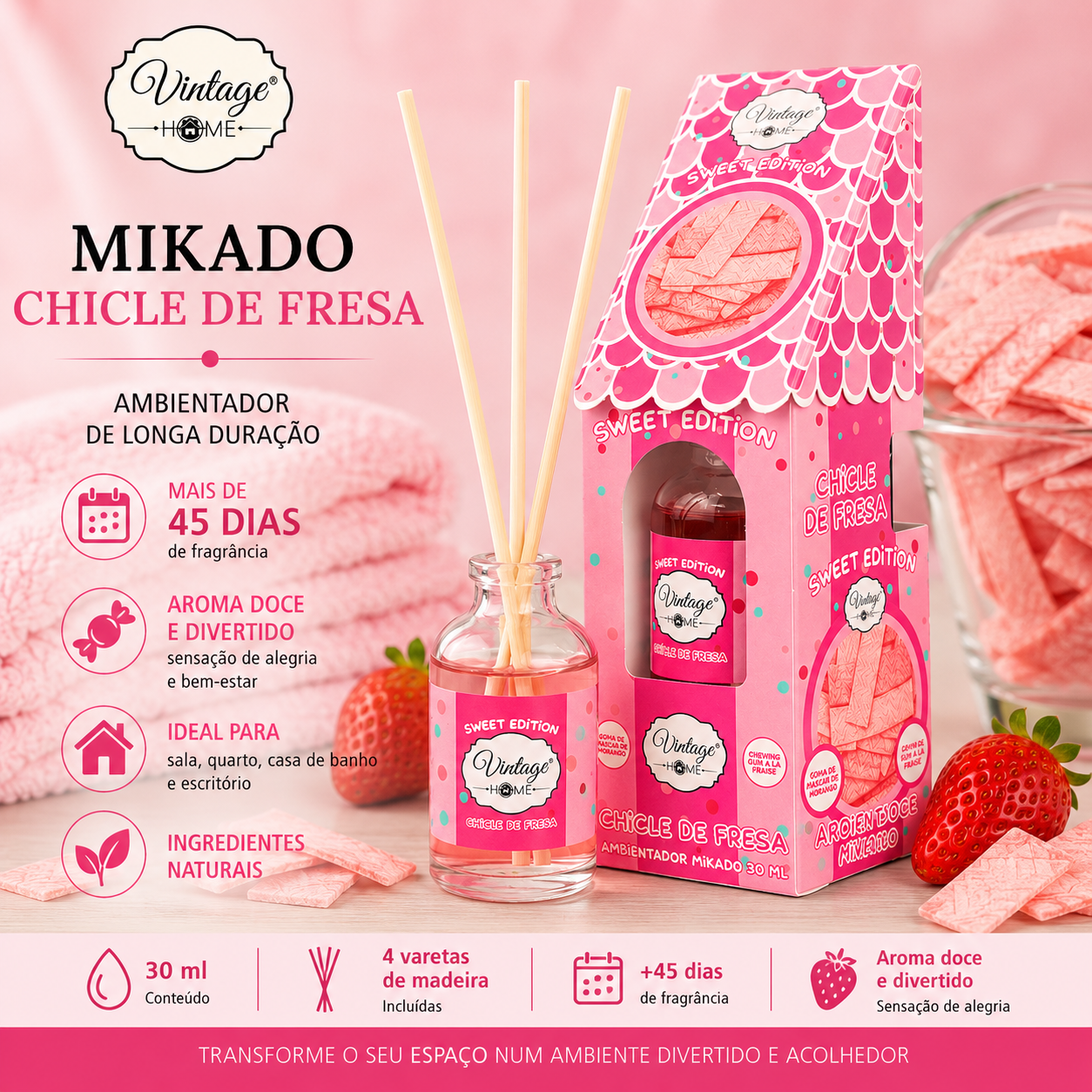 ambientador de varetas chiclete morango