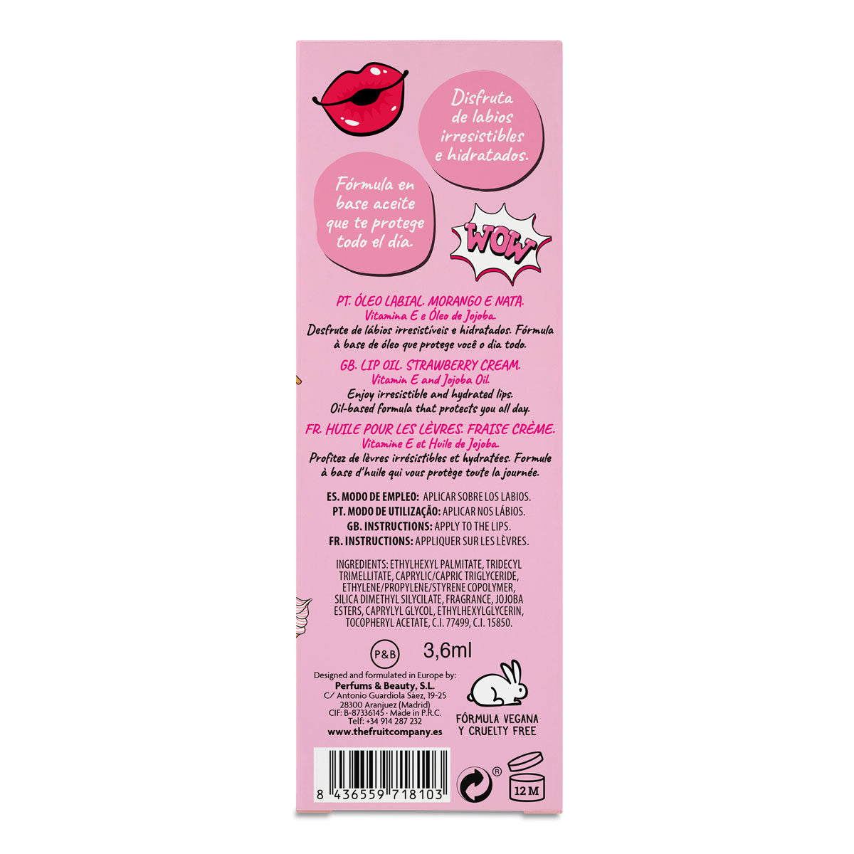 Aceite labial de crema de fresa 3,6 ml | La Compañía de Frutas