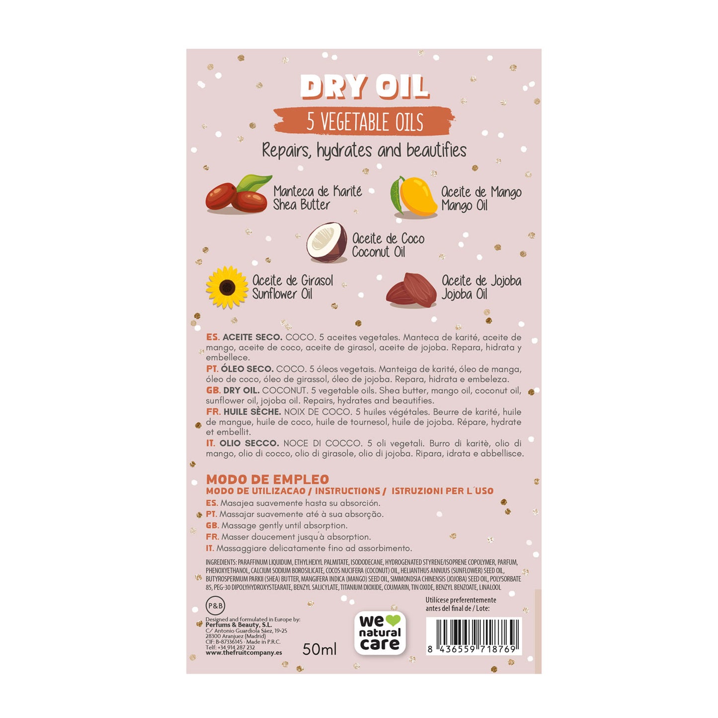 Aceite Corporal Seco con Brillo de Coco 50ml | La Compañía de Frutas