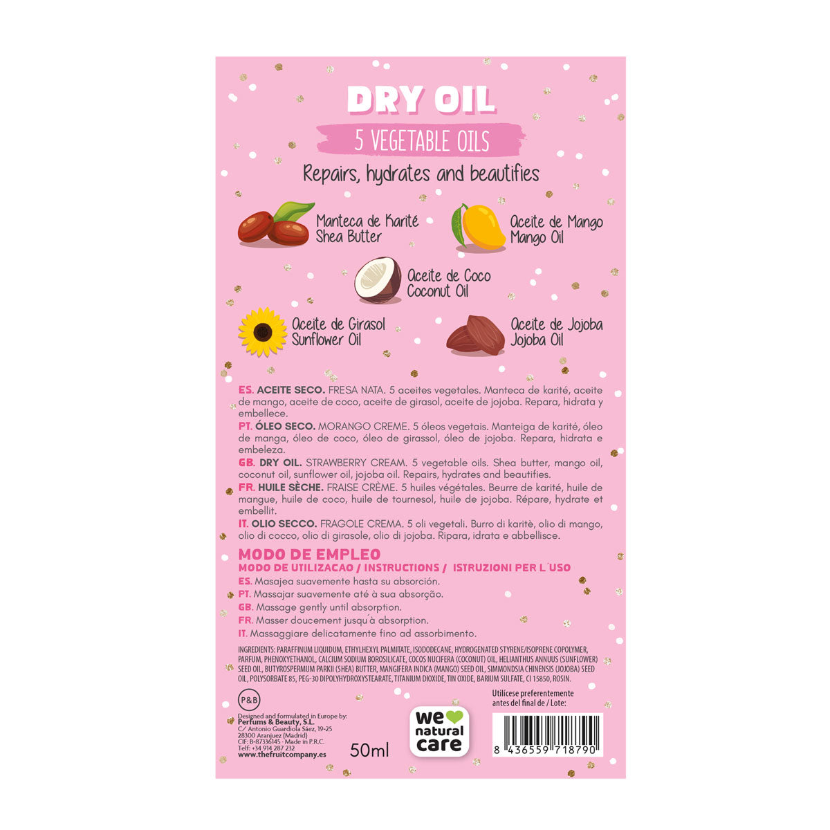 Aceite Corporal Seco con Brillo Fresa Nata 50ml | La Compañía de Frutas