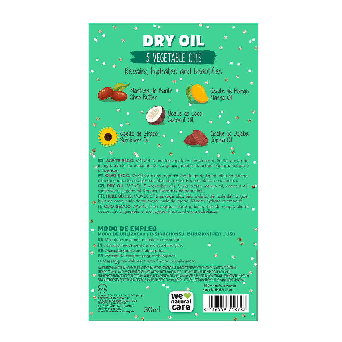 Aceite Corporal Seco Monoï con Brillo 50ml | La Compañía de Frutas