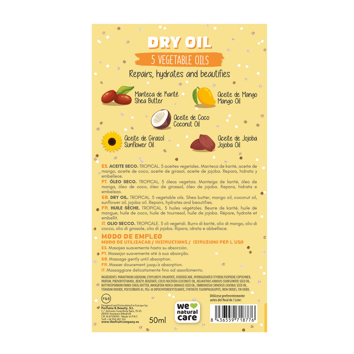 Aceite corporal seco con purpurina tropical 50 ml | La Compañía de Frutas