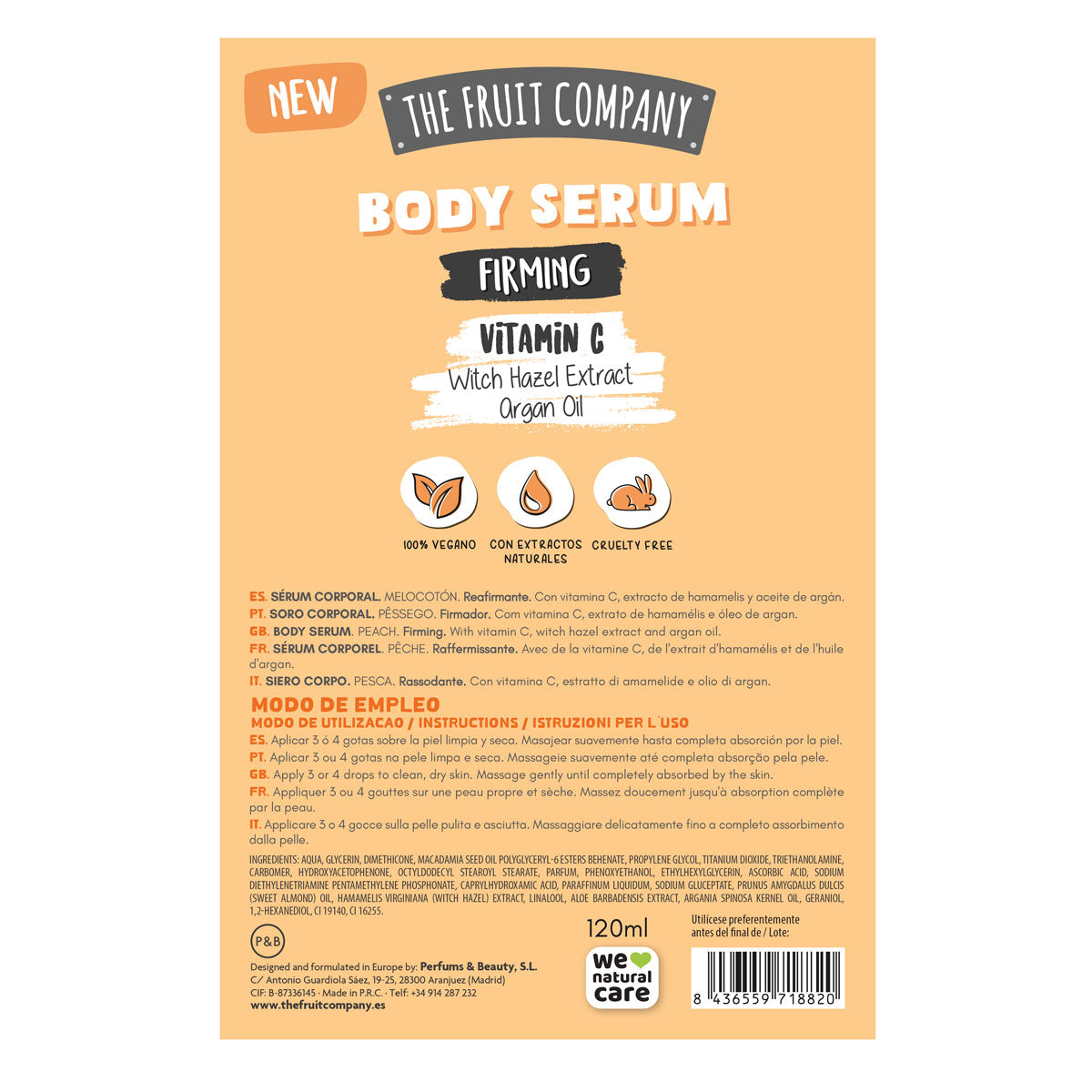 Suero corporal reafirmante de melocotón 120 ml | La Compañía de Frutas