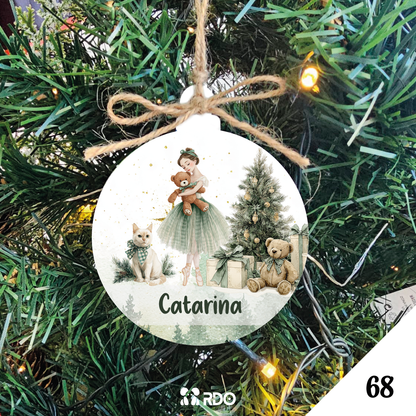 Bola de Natal Personalizada  – Coleção Encantos de Natal Verde & Bege