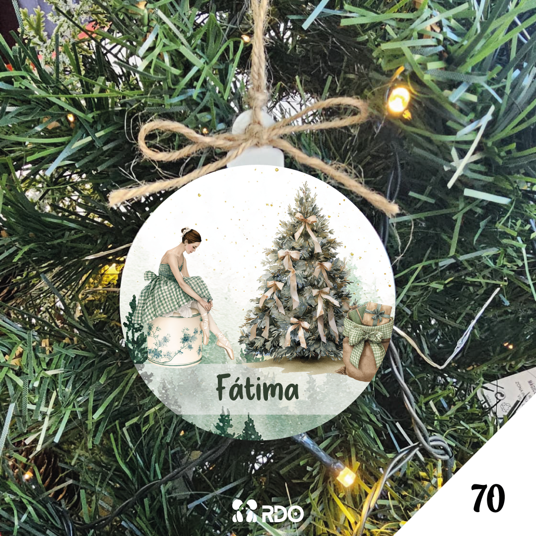 Bola de Natal Personalizada  – Coleção Encantos de Natal Verde & Bege