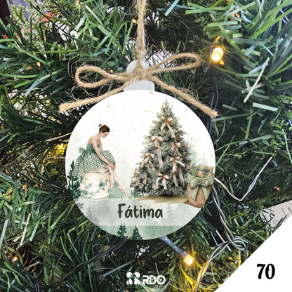 Bola de Natal Personalizada  – Coleção Encantos de Natal Verde & Bege