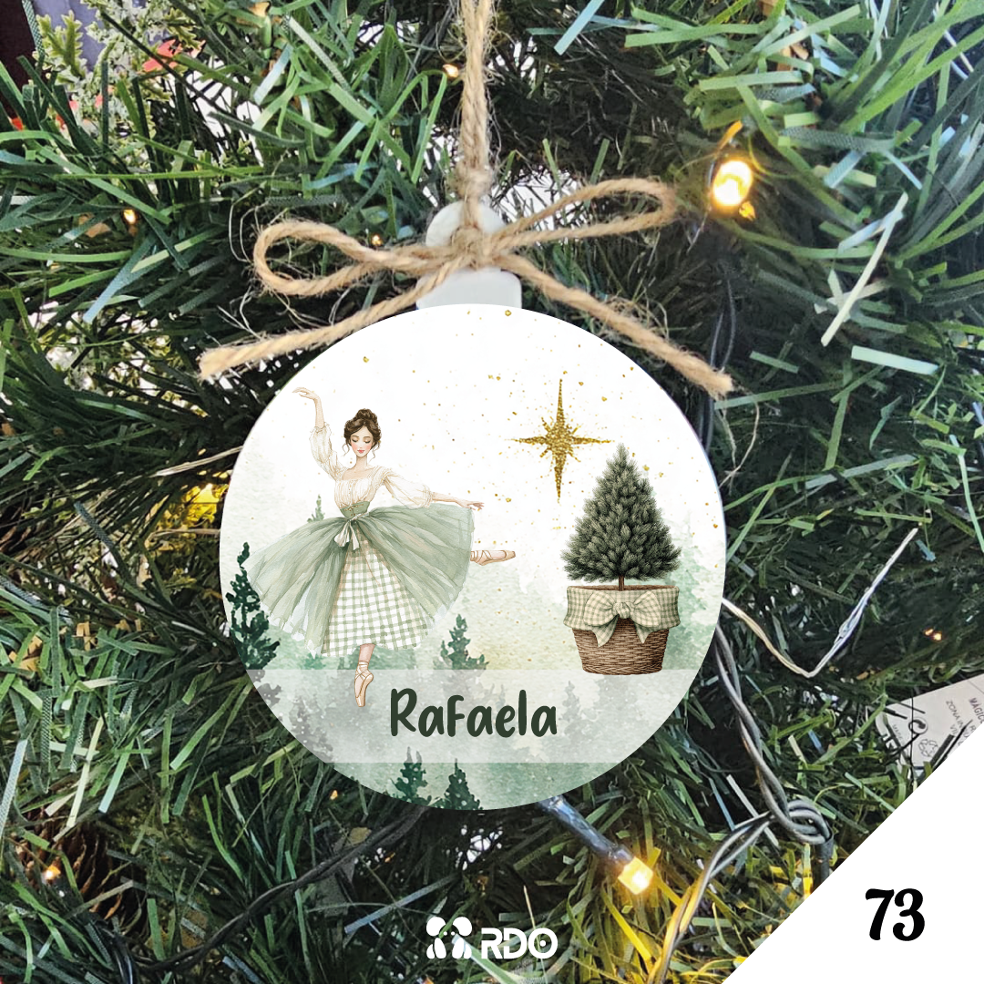 Bola de Natal Personalizada  – Coleção Encantos de Natal Verde & Bege