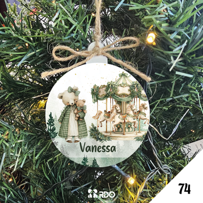 Bola de Natal Personalizada  – Coleção Encantos de Natal Verde & Bege