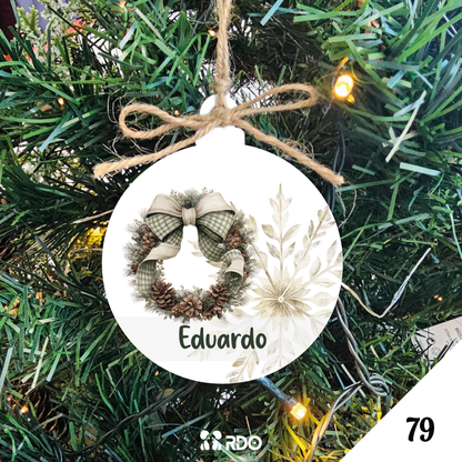 Bola de Natal Personalizada  – Coleção Encantos de Natal Verde & Bege