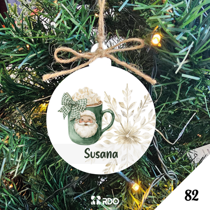 Bola de Natal Personalizada  – Coleção Encantos de Natal Verde & Bege