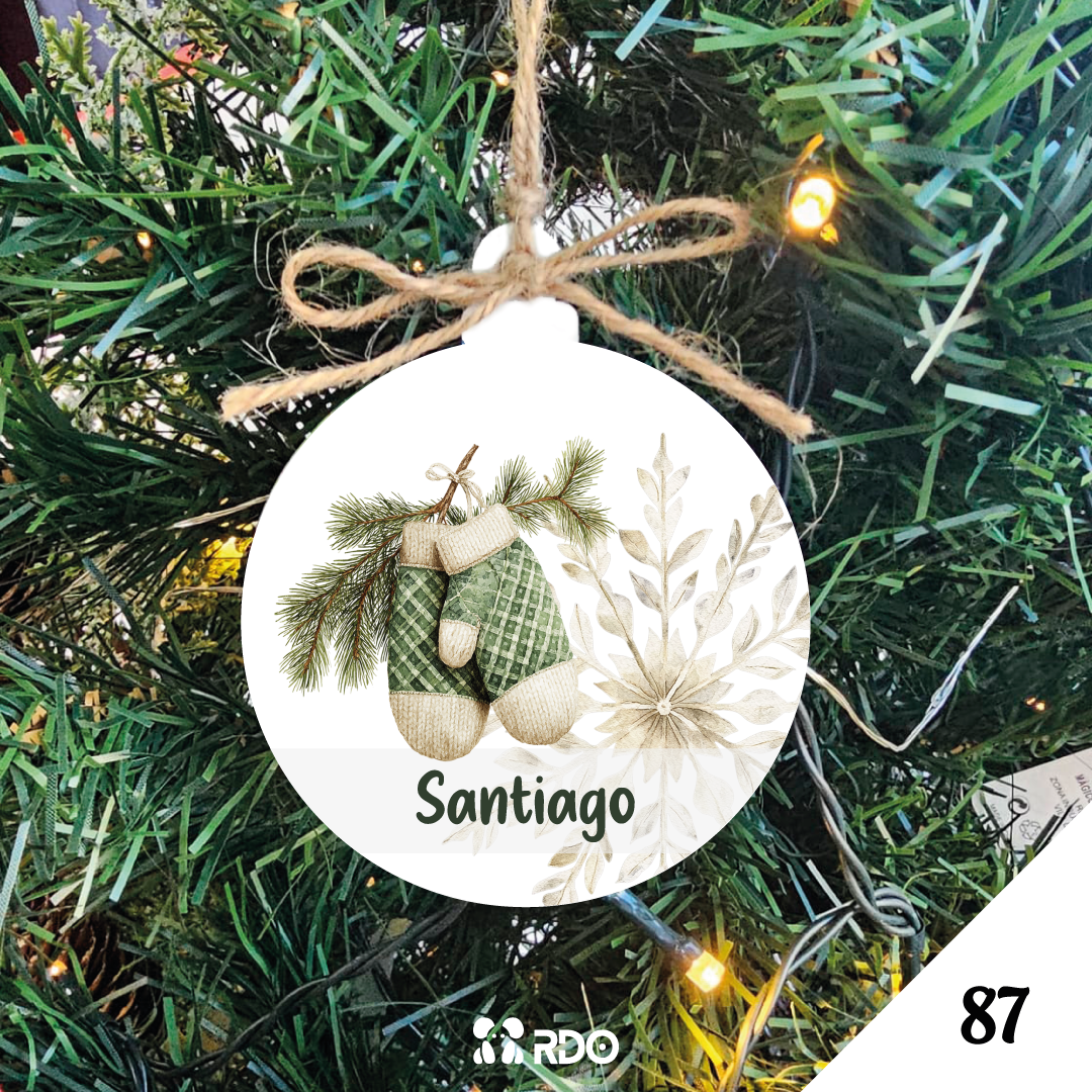 Bola de Natal Personalizada  – Coleção Encantos de Natal Verde & Bege