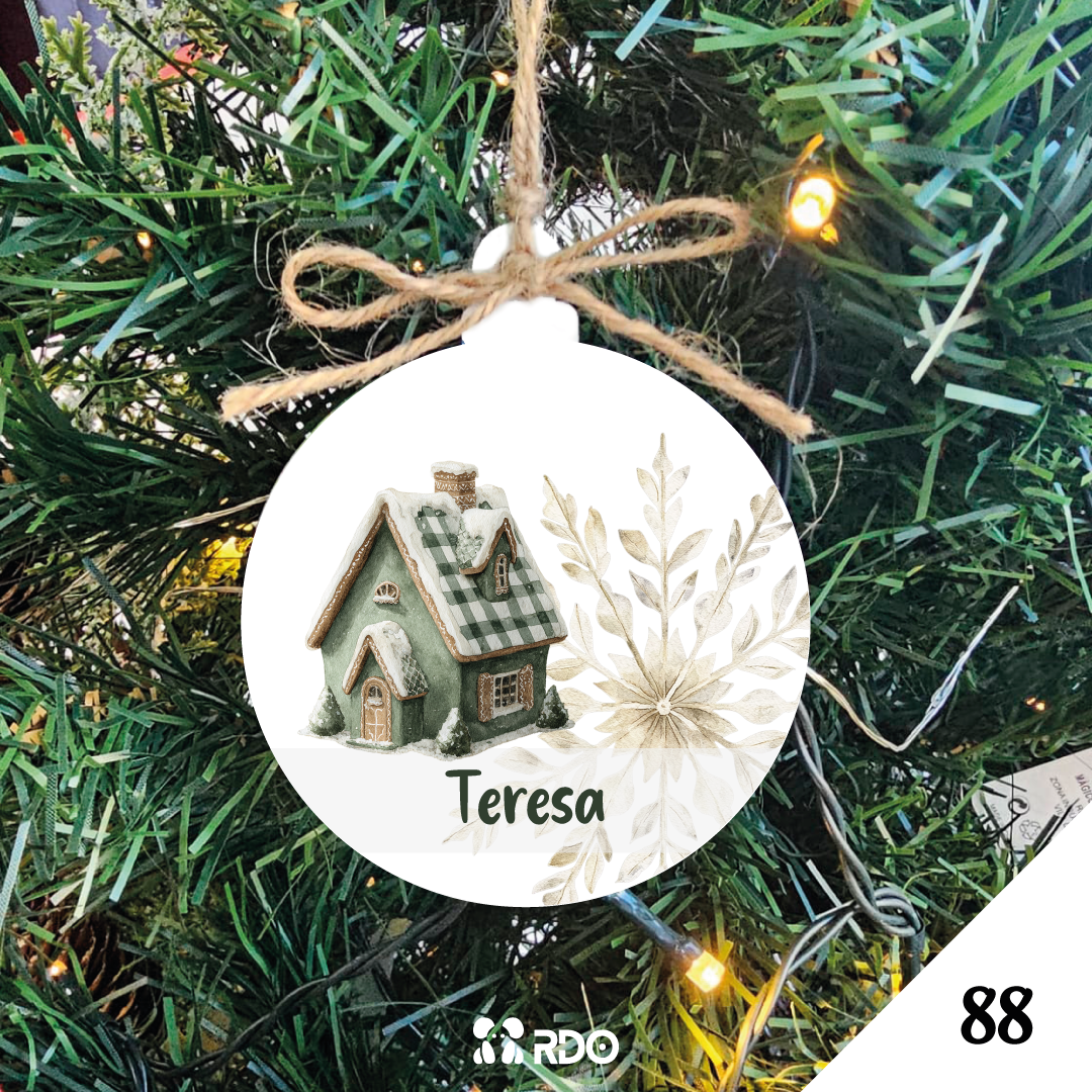 Bola de Natal Personalizada  – Coleção Encantos de Natal Verde & Bege