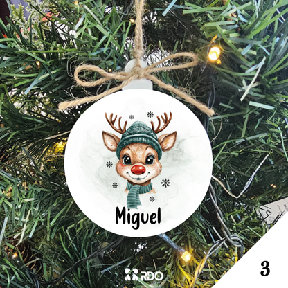 Bola de Natal Personalizada com desenho de rena da coleção de Renas Encantadas. Personalização com Nome ou Frase - Desenho 3