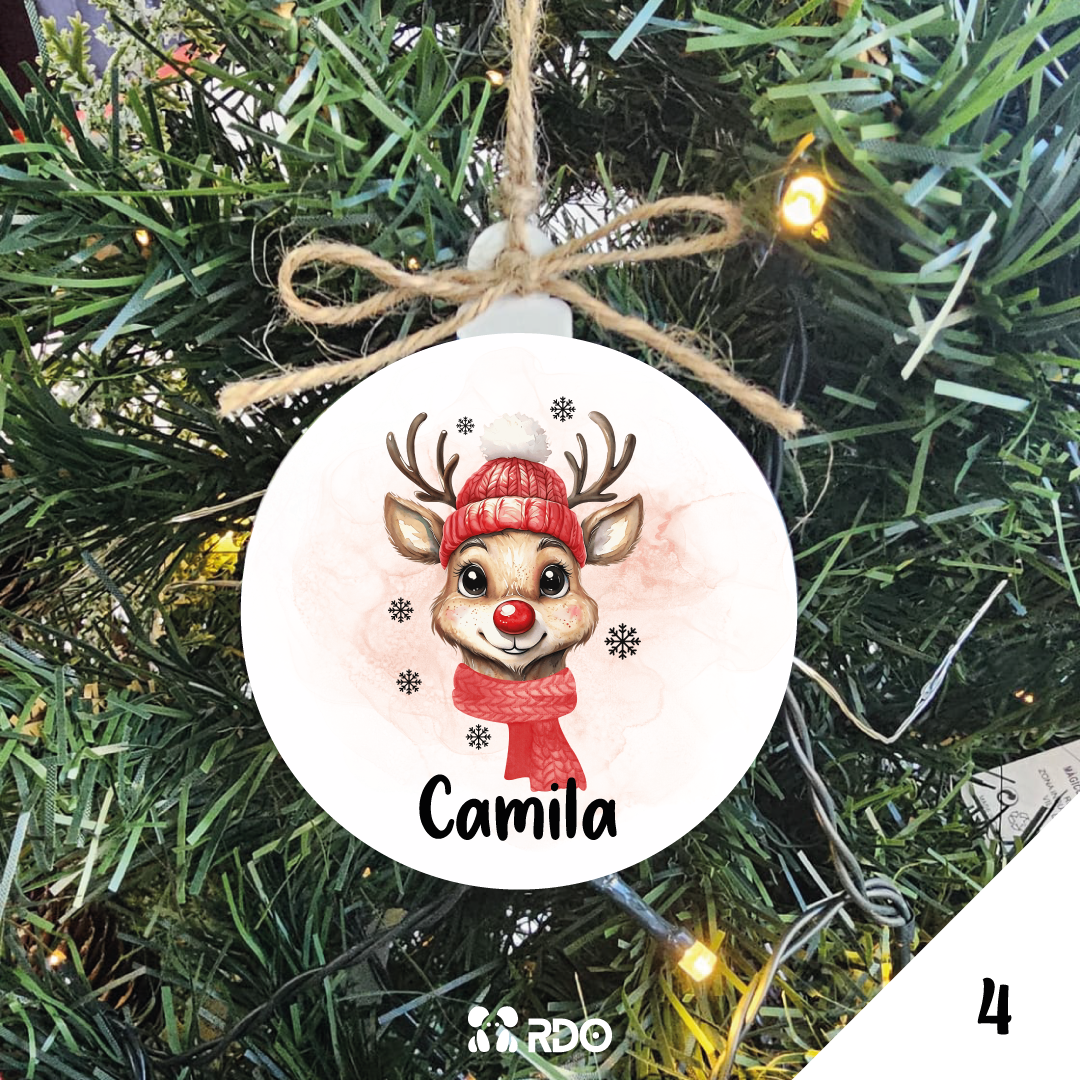 Bola de Natal Personalizada com desenho de rena da coleção de Renas Encantadas. Personalização com Nome ou Frase - Desenho 4