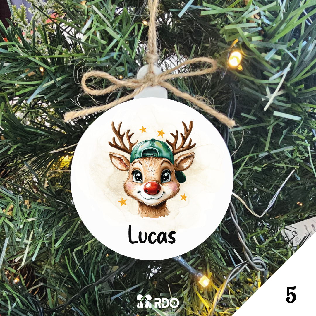 Bola de Natal Personalizada com desenho de rena da coleção de Renas Encantadas. Personalização com Nome ou Frase - Desenho 5