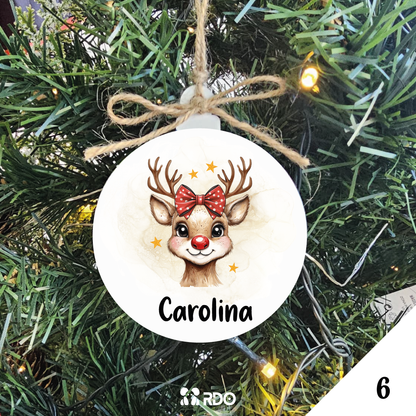 Bola de Natal Personalizada com desenho de rena da coleção de Renas Encantadas. Personalização com Nome ou Frase - Desenho 6