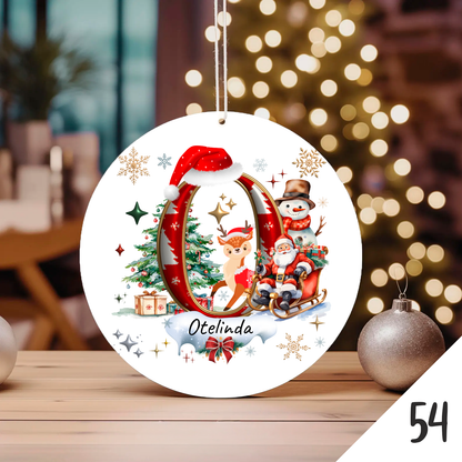 Bola de Natal Personalizada com Inicial e motivos de Natal (Pai Natal, Rena, árvore de natal, Boneco de Neve...) - Letra O