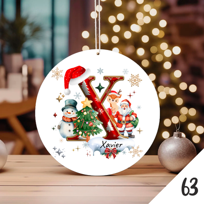 Bola de Natal Personalizada com Inicial e motivos de Natal (Pai Natal, Rena, árvore de natal, Boneco de Neve...) - Letra X