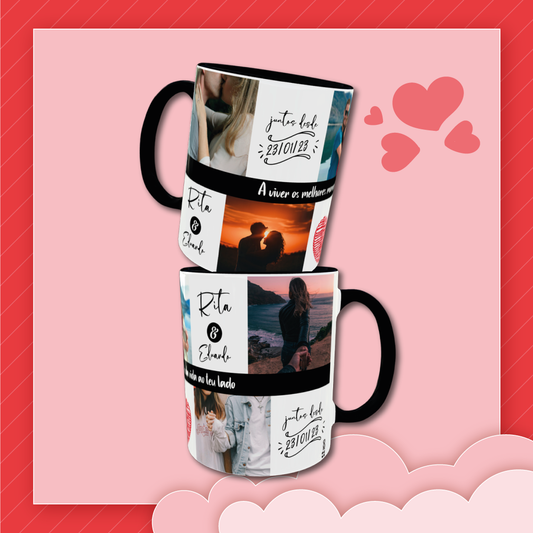 Caneca Personalizada com 5 Fotos, Nomes e Data – Os Melhores Momentos da Vida