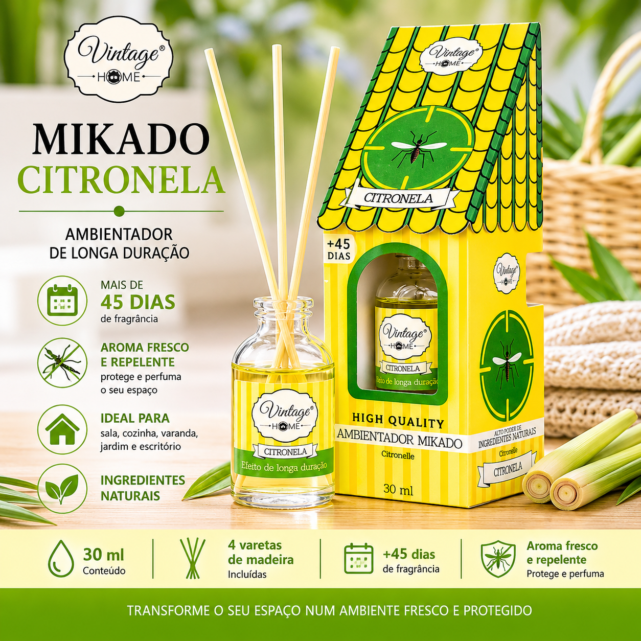 Mikado Citronela 30ml – Ambientador de Varetas Cítrico | Vintage Home