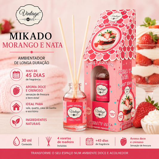 Mikado Morango e Nata 30ml – Ambientador de Varetas Doce | Vintage Home