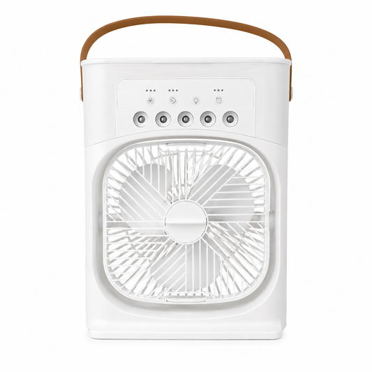 Mini Climatizador Evaporativo Portátil USB-C com Ventoinha, Humidificador e Luz LED RGB 600ml