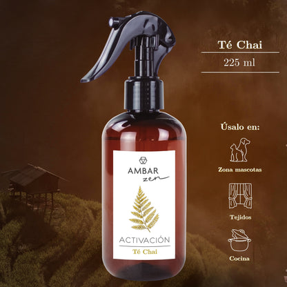 Spray multiusos próprio para tecidos. Aromatiza e perfuma o ambiente. Aroma Chá Chai
