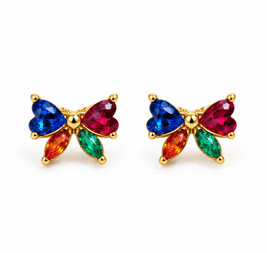 brincos Íris laço cristais multicolor em aço inoxidável