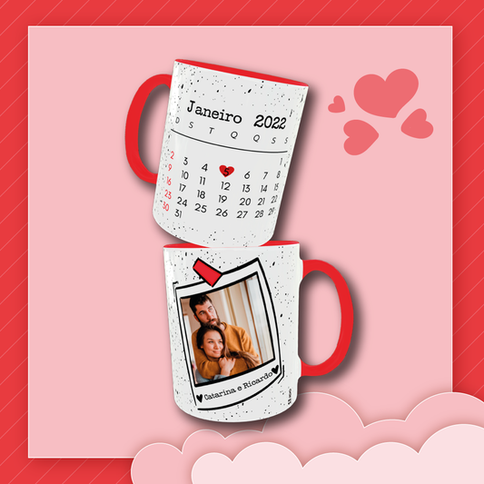 Caneca Personalizada Dia dos Namorados com Data Especial, Foto e Nomes – Interior Vermelho
