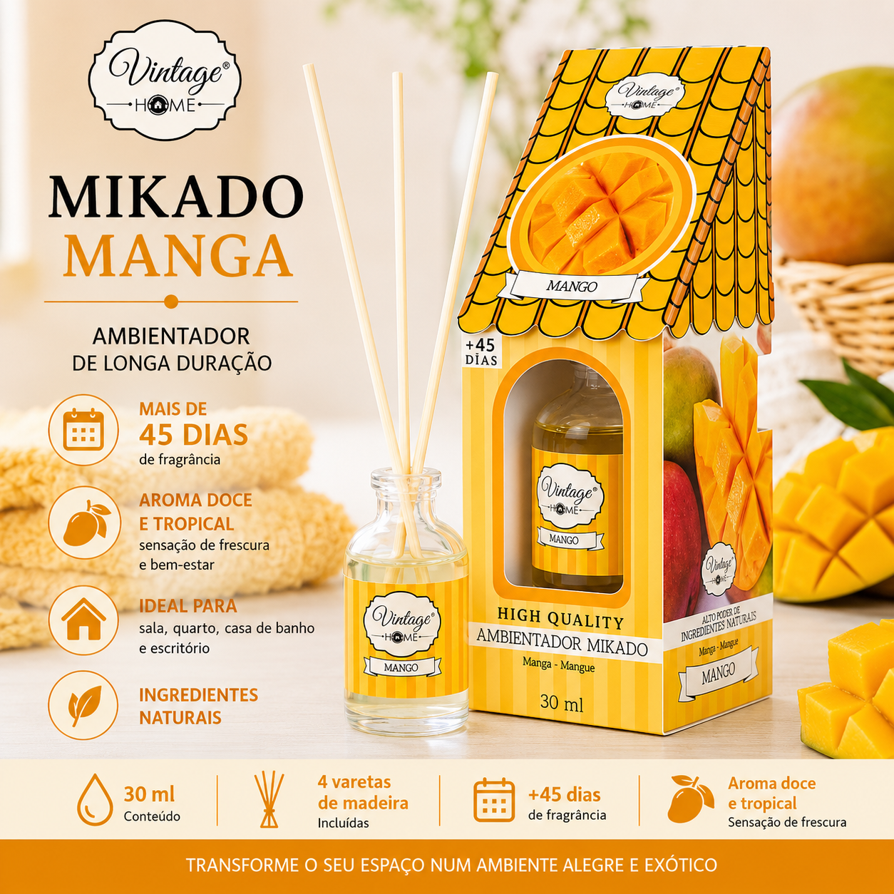 Mikado Manga 30ml – Ambientador de Varetas Tropical | Vintage Home