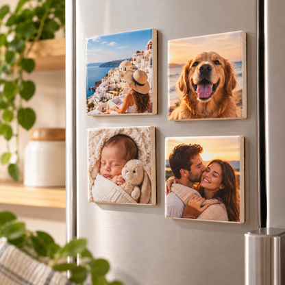 Íman quadrado 7x7 cm personalizado com fotografia e acabamento brilhante