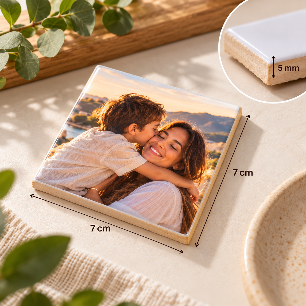 Íman quadrado 7x7 cm personalizado com fotografia e acabamento brilhante