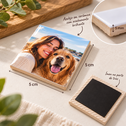 Íman quadrado personalizado com fotografia e acabamento brilhante