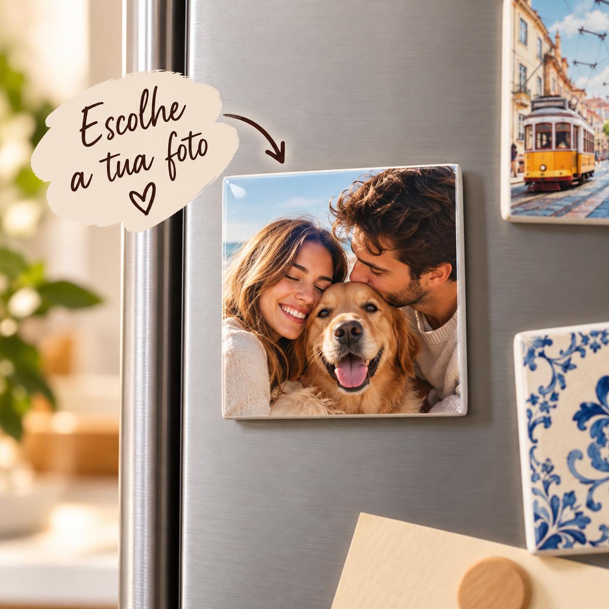 Íman de azulejo personalizado com fotografia aplicado num frigorífico