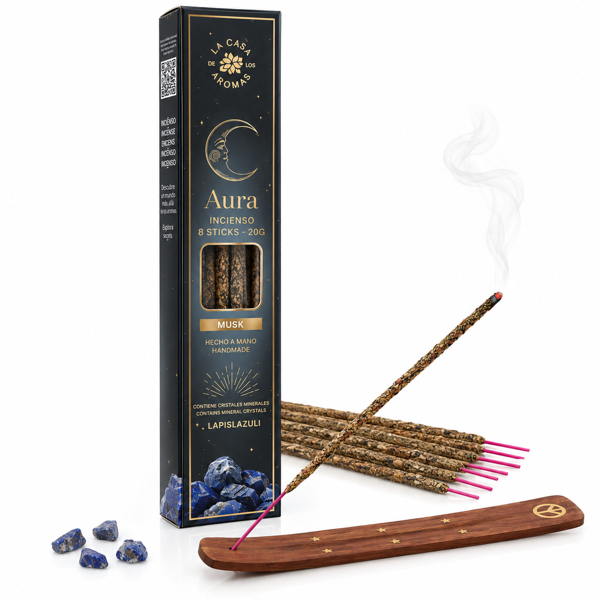incenso mystic aura musk com cristais lapis lazuli