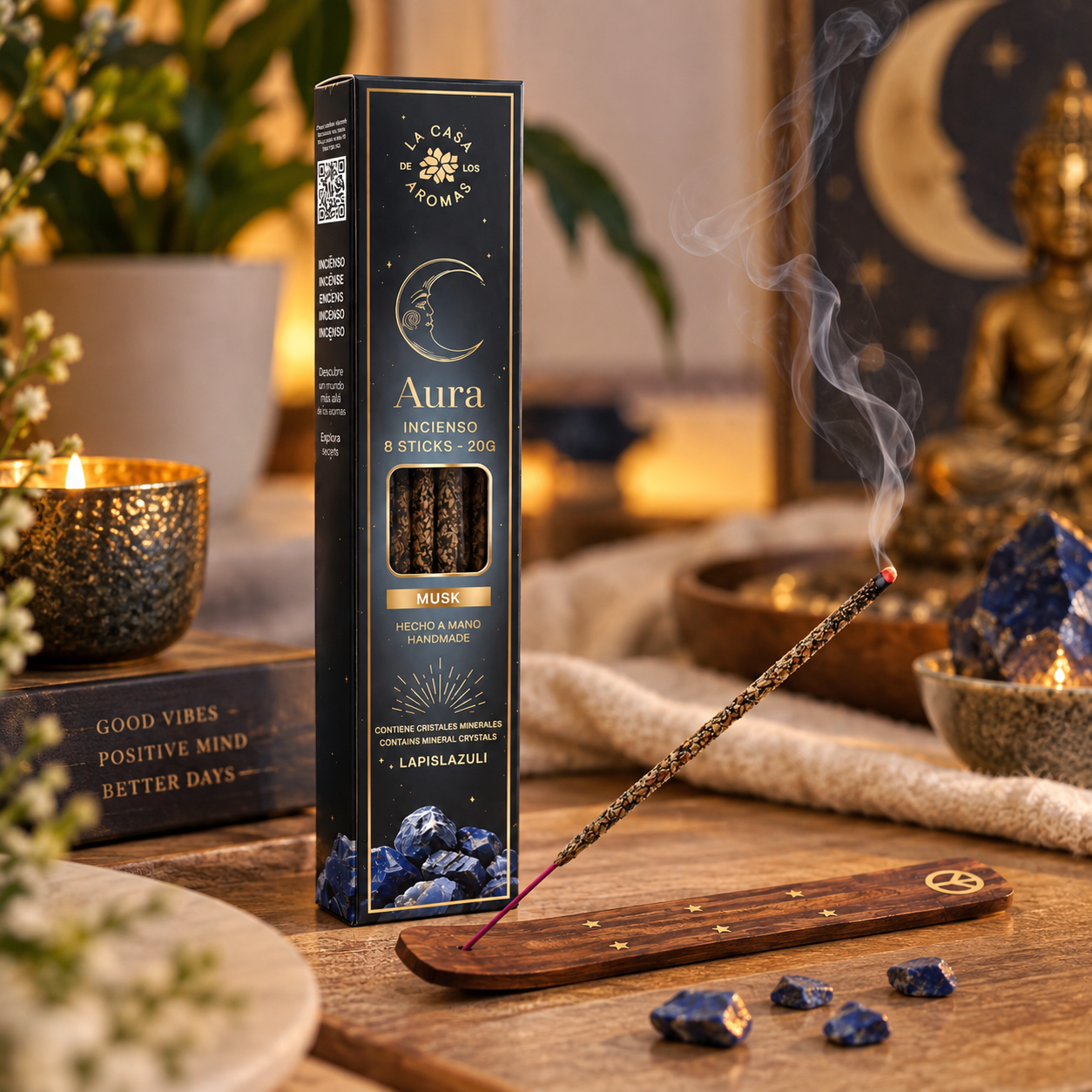 incenso com cristais lapis lazuli protecao e sabedoria