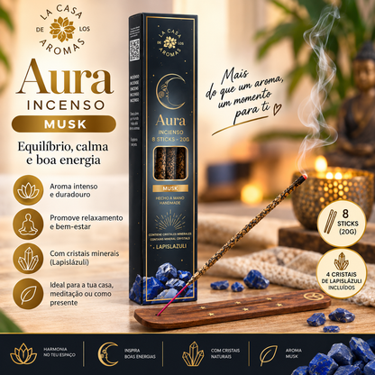 incenso musk com cristais para meditacao e relaxamento la casa de los aromas