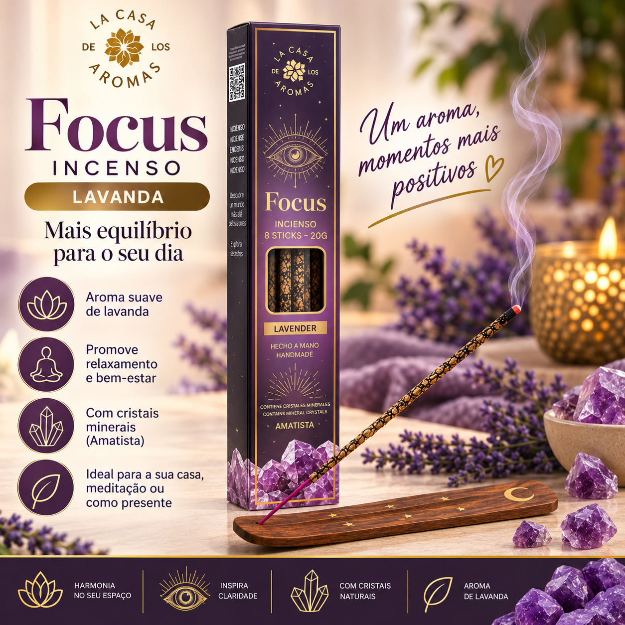 incenso lavanda com ametista meditacao e relaxamento La Casa De Los Aromas