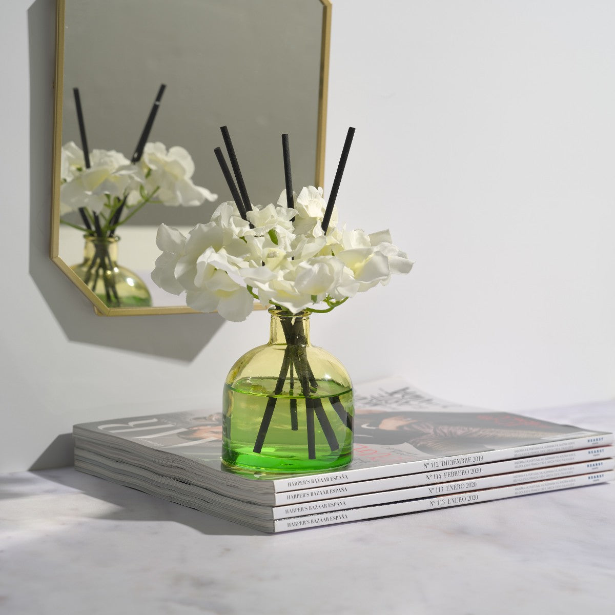 ambientador mikado com flor chá branco e rosas