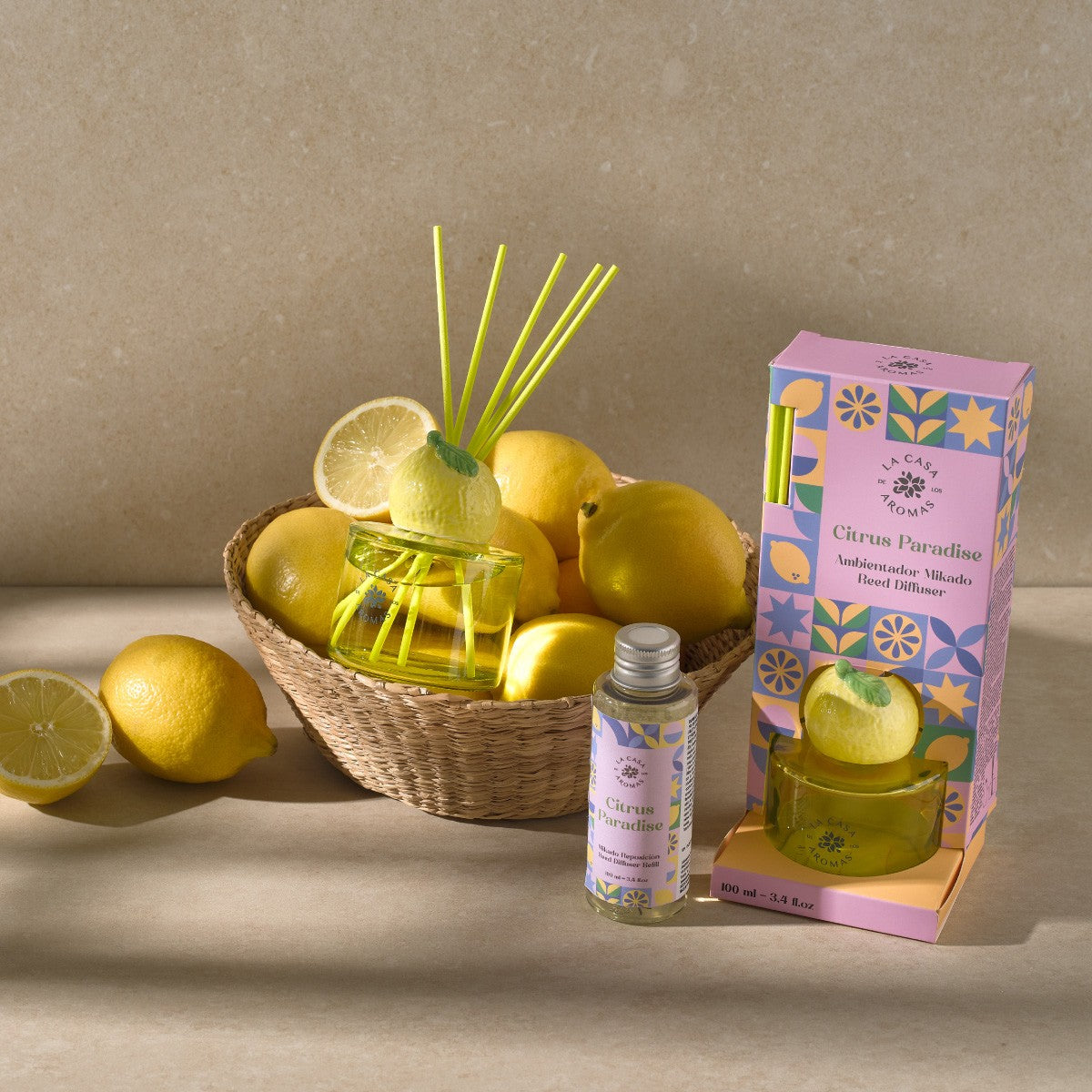 mikado decorativo amarelo com limao em ceramica