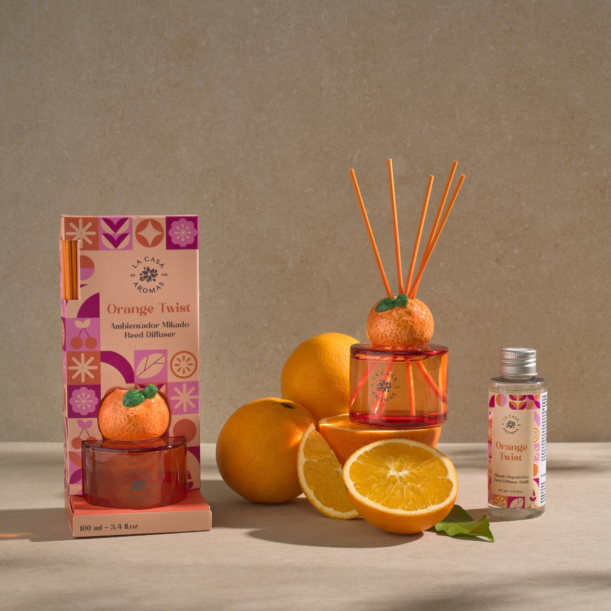 mikado decorativo frasco ambar laranja ceramica