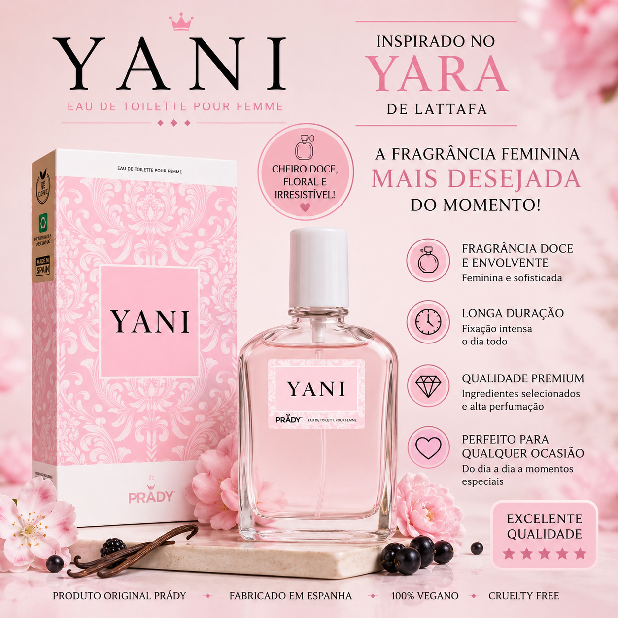 perfume doce feminino estilo yara lattafa prady