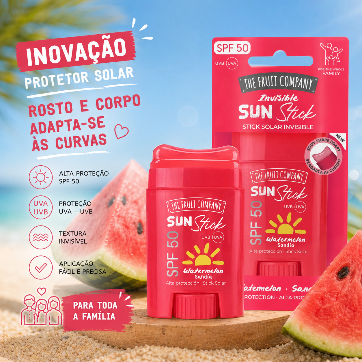 sun stick melancia proteção UVA UVB portátil