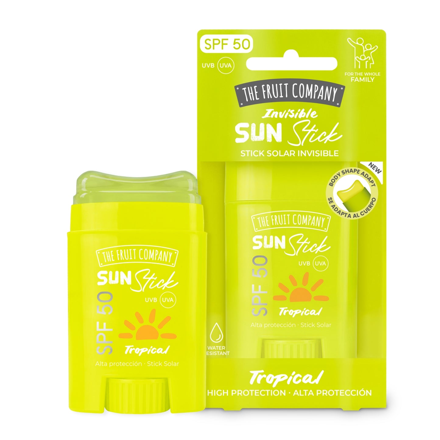 protetor solar stick SPF50 tropical invisível rosto corpo