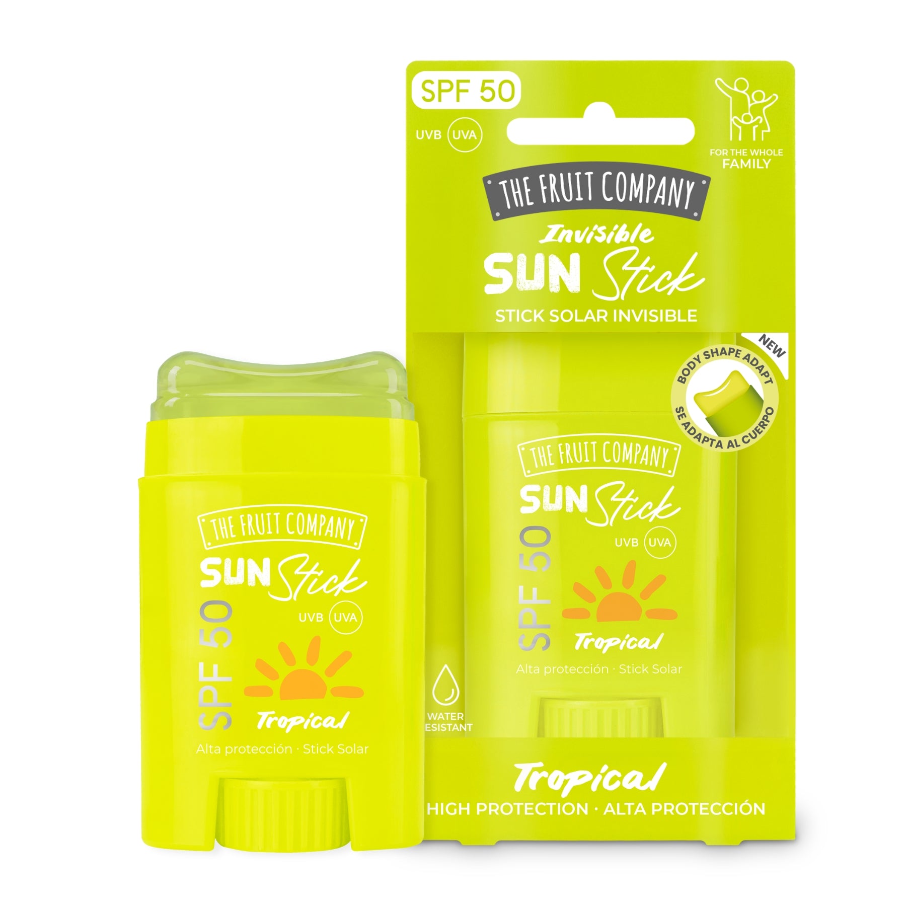 protetor solar stick SPF50 tropical invisível rosto corpo